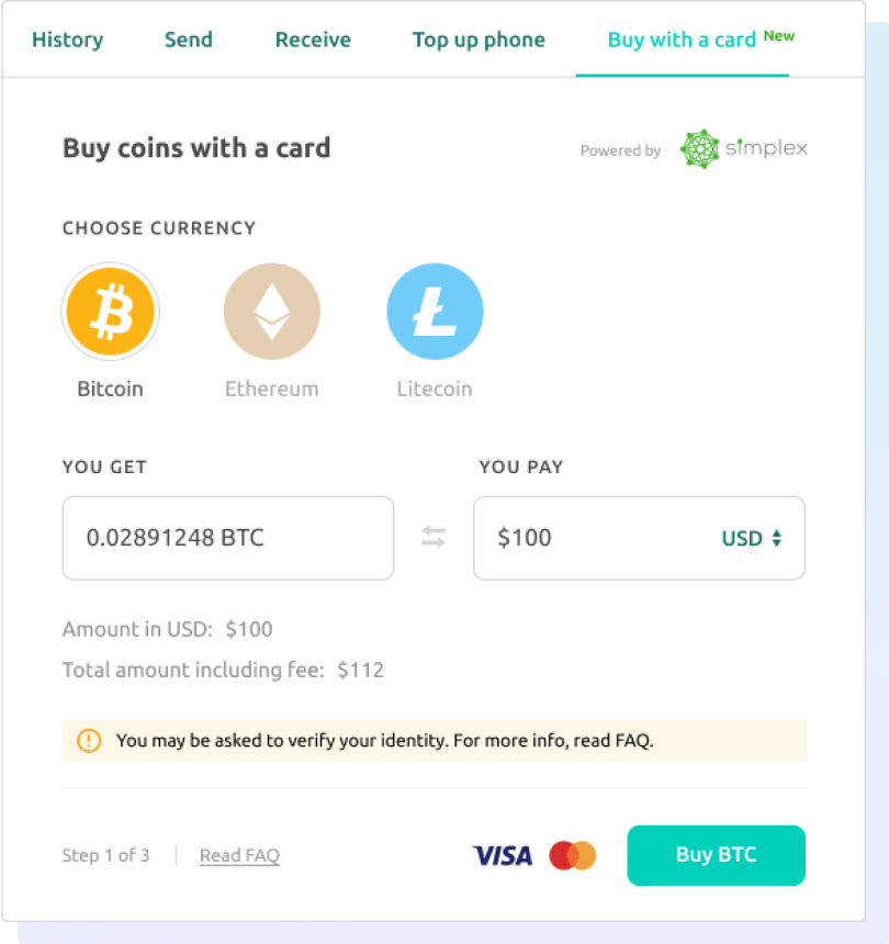 Buy cryptocurrency widget