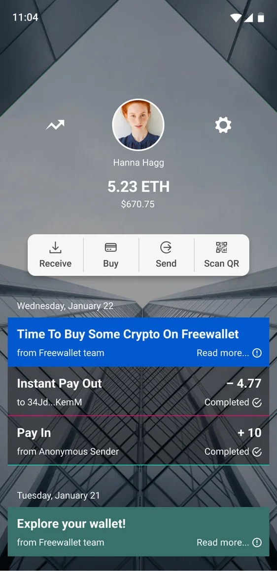 Simple cryptocurrency wallet