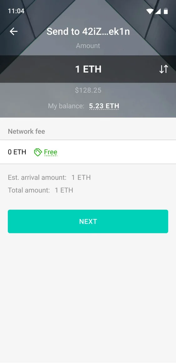 Cryptocurrency transaction in the wallet